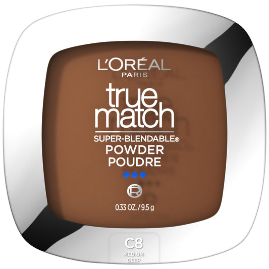L'Oreal Paris True Match Super Blendable Oil Free Foundation Powder, C8 Medium Deep, 0.33 Oz, Packaging May Vary