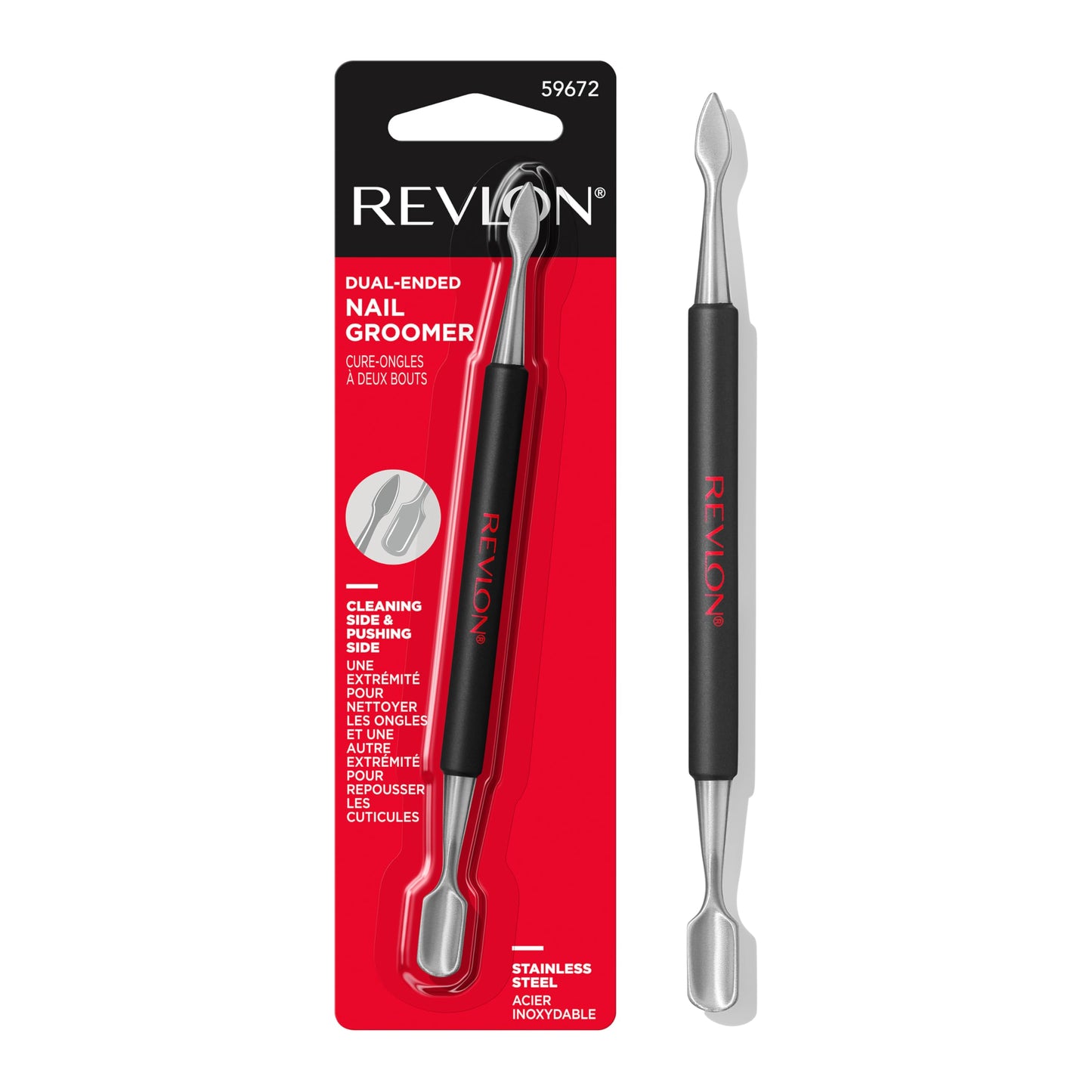 Revlon Cuticle Pusher And Nail Cleaner, Dual Ended Nail Care Tool, Easy To Use, Stainless Steel (Pack Of 1)