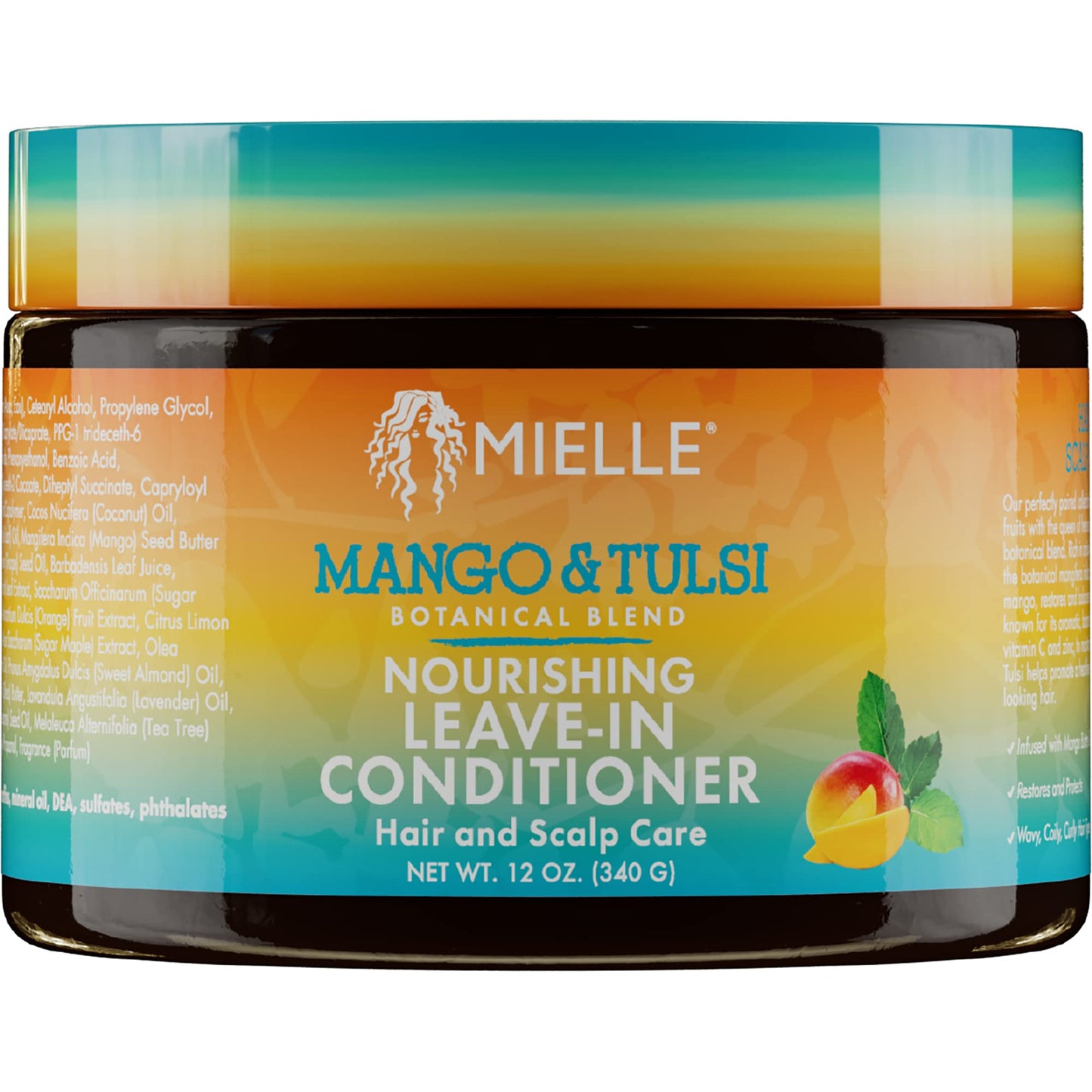 Mielle Organics Mango & Tulsi Nourishing Leave-In Conditioner For Wavy & Curly Hair, Moisturizes, Detangles, And Strengthens, Ve
