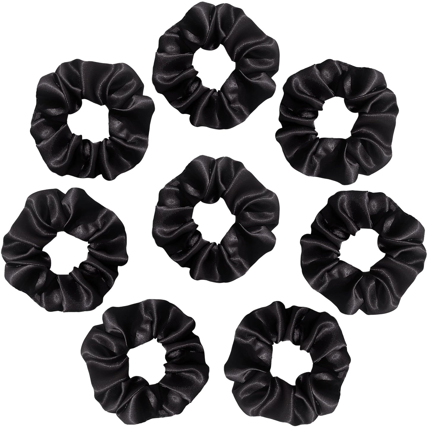 Silvr Bear Luxury Black Satin Scrunchies, Satin Hair Ties For Thick & Curly Hair, Scrunchies For Women And Girls, Softer Than Si