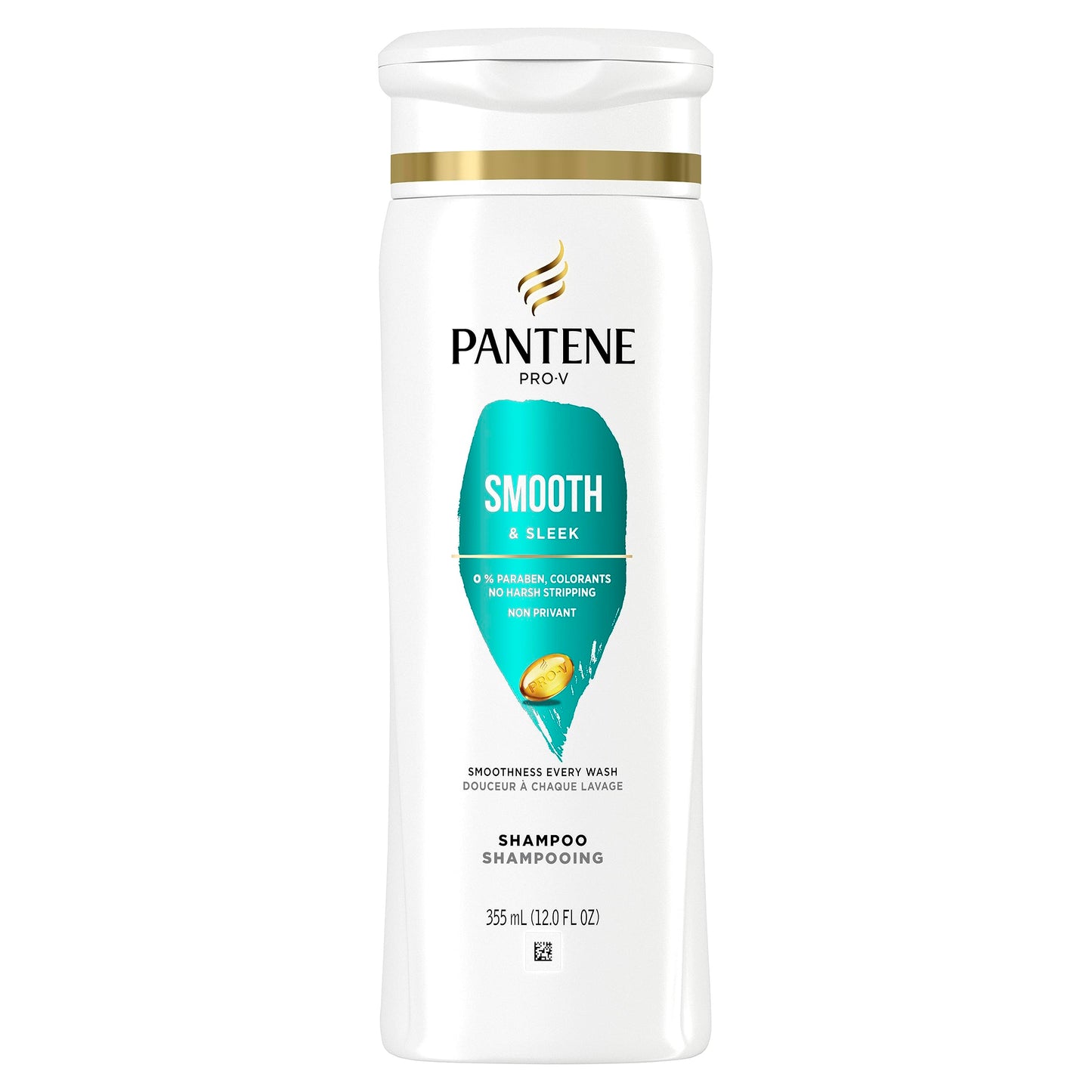 Pantene Shampoo with Frizz Control, Smooth & Sleek, Safe for Color-Treated Hair, 355 mL