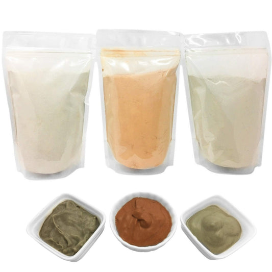 Bentonite (Indian Healing) | Moroccan (Red-Rhassoul) | European (French-Green) Clay Powder - 3 Pack / Multipack Set For Making C