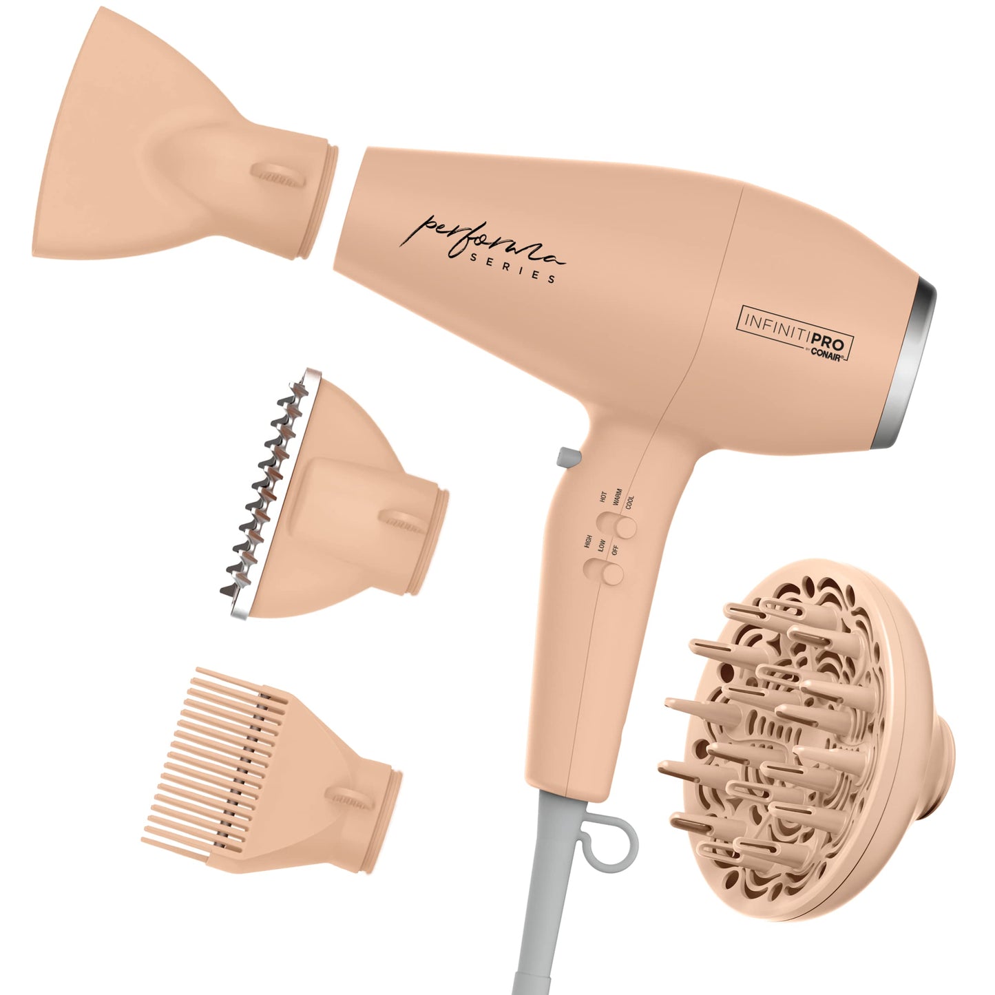 INFINITIPRO BY CONAIR Performa Series Hair Dryer with Diffuser plus 3 Other Attachments, 1875W Blow Dryer with Professional Perf