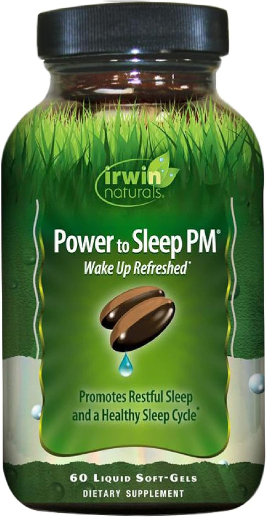 Irwin Naturals Power to Sleep PM - 60 Liquid Soft-Gels - with Melatonin, GABA, Ashwagandha, Valerian Root & L-Theanine - 30 Servings