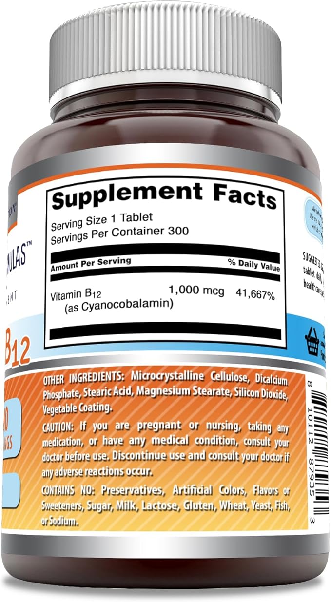 Amazing Formulas Vitamin B12 Supplement | 1000 Mcg per Serving | Tablets | Non-GMO | Gluten-Free | Made in USA (1 Pack, 300 Count)