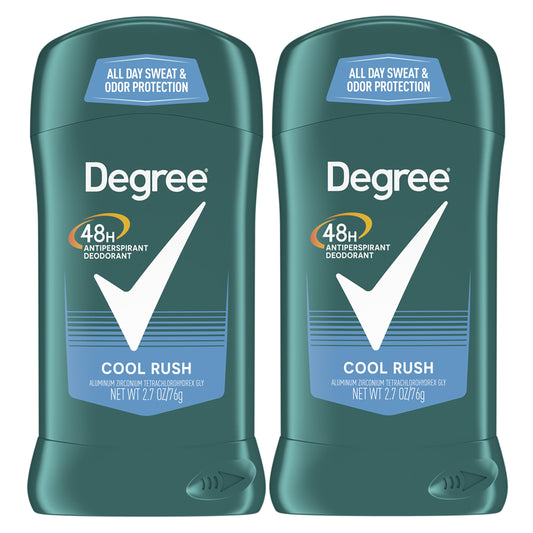 Degree Men Original Antiperspirant Deodorant For Men, Pack Of 2, 48-Hour Sweat And Odor Protection, Cool Rush 2.7 Oz