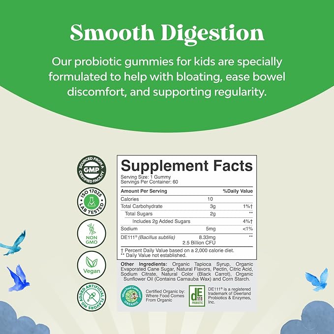 Natures Craft USDA Organic Probiotic Gummies for Kids - Vegan Non-GMO Kids Probiotic Gummy Vitamin for Immunity and Digestive Health - Gentle 2.5B CFU Organic Probiotics Strawberry Flavor (4 Month)
