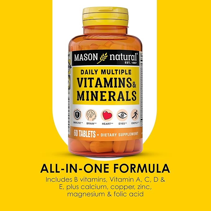 MASON NATURAL Daily Multiple Vitamins with Minerals, 24 Essential Nutrients for Overall Health, 60 Tablets