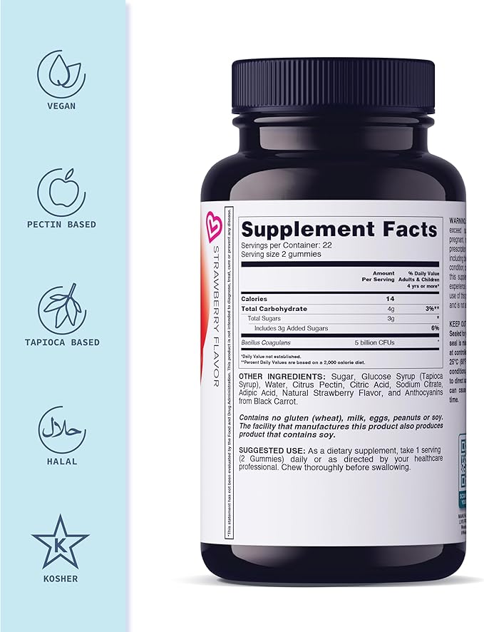 Probiotic Gummies for Women and Men | 5 Billion CFUS, Gummy Vitamin for Digestive Gut Health, No Artificial Flavors, Strawberry Flavor, 44 Count