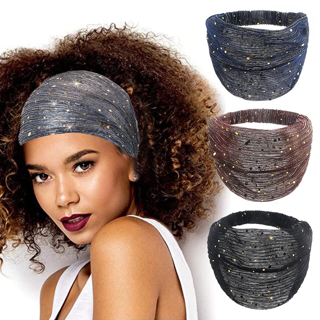 Cakure Sequins Wide Headbands African Head Wraps Breathable Bling Head Bands Stretchy Hair Bands Yoga Running Sport Hair Scarf H