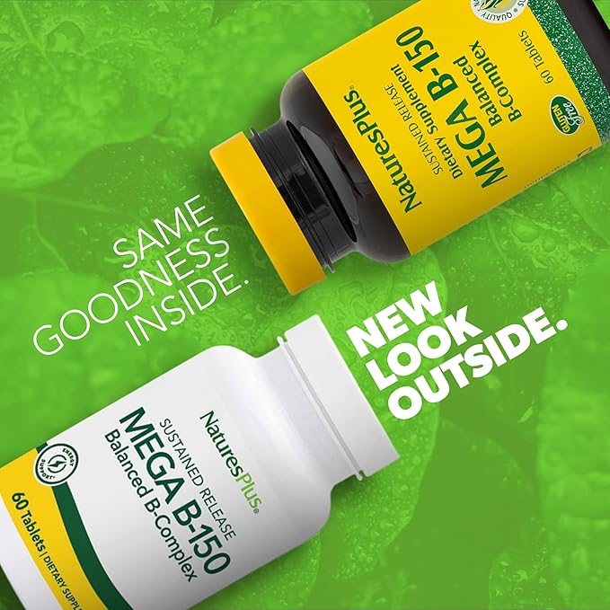 Natures Plus Mega B150 Complex, Sustained Release - 60 Vegetarian Tablets - Maximum Potency B Complex Vitamin Supplement - Gluten-Free - 60 Servings