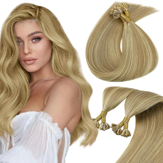 Sunny Blonde U Tip Hair Extensions Human Hair U Tip Hair Extensions Ash Blonde Highlights Light Blonde Utip Human Hair Extension