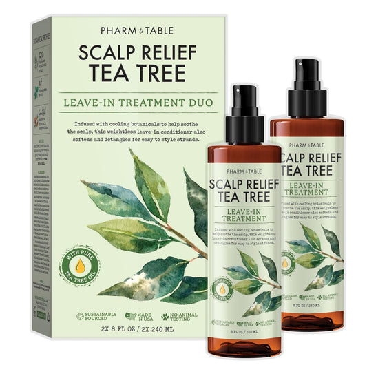 PHARM TO TABLE Scalp Relief Tea Tree Leave-In Conditioner, Relieve Itchy, Dry Scalp, Detangles Hair, 240ml/8 fl oz, 2-Pack