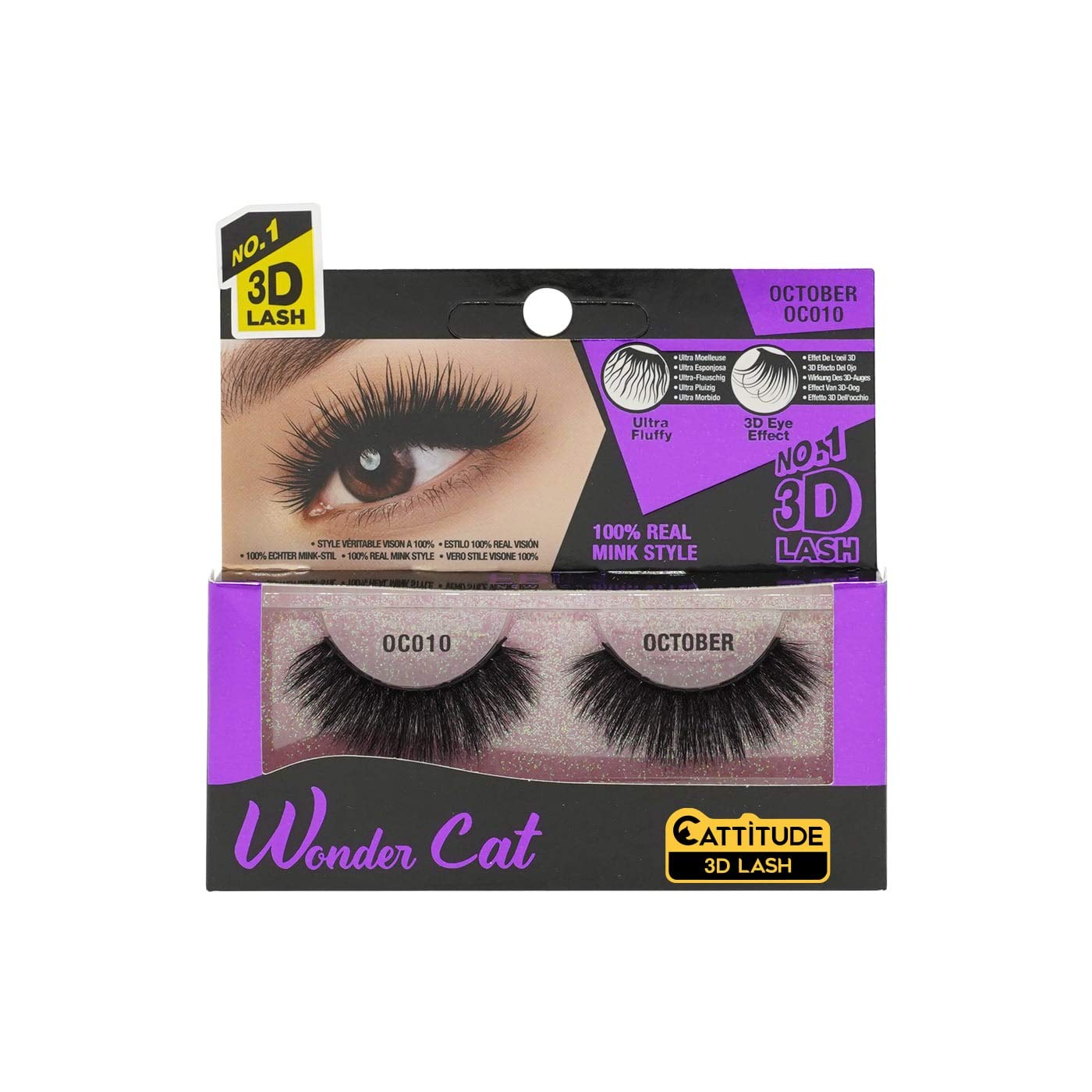 Cattitude 3D Lashes October Wonder Cat Faux Mink False Eyelashes, Lightweight & Reusable, Cruelty-Free