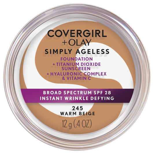 Covergirl Simply Ageless Instant Wrinkle Defying Foundation, 245 Warm Beige, 0.4 Oz (Packaging May Vary)