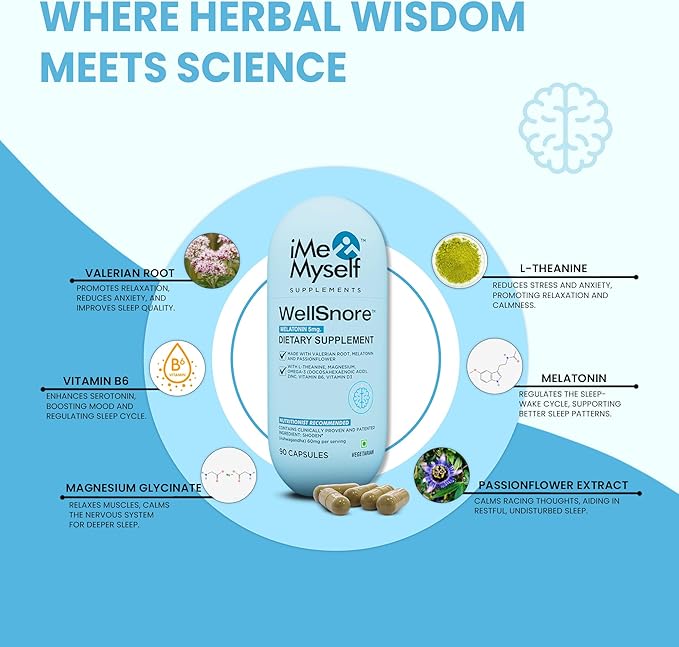 WellSnore 90 Vegan Capsules | Natural Sleep & Relaxation Support Blend with Plant-Based & Nutrients