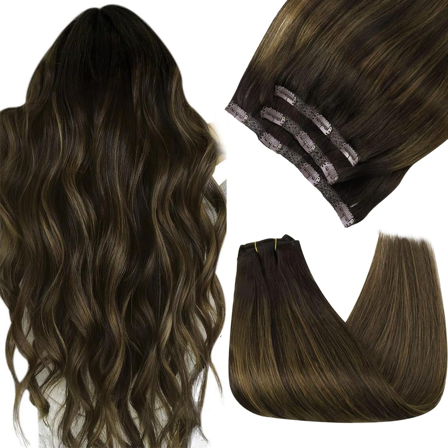 Sunny Brown Clip In Hair Extensions Balayage Real Hair Extensions Clip In Human Hair Dark Brown Mix Medium Brown Ombre Hair Clip