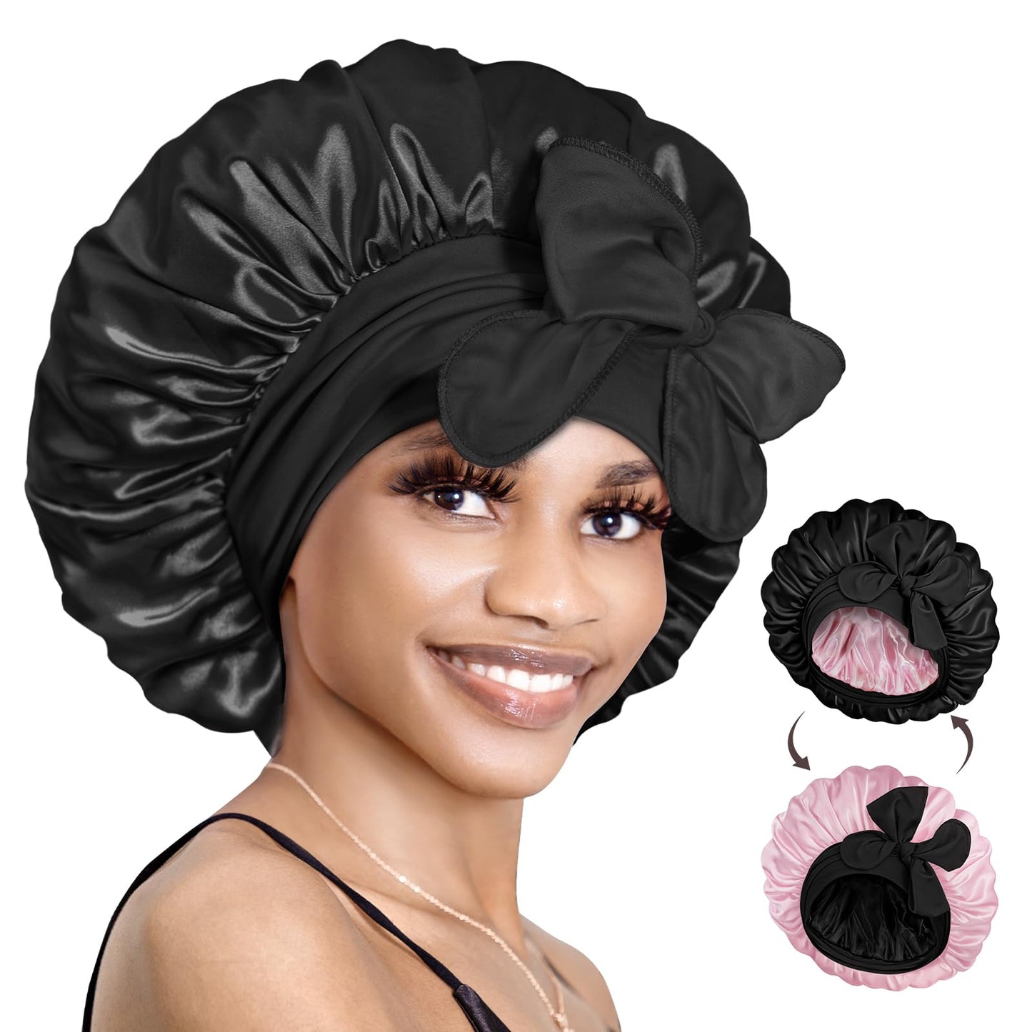 BONNET QUEEN Reversible Silk Bonnet for Sleeping Women Double Layer Satin Lined Bonnet Hair Bonnet for curly hair Night Sleep Ca