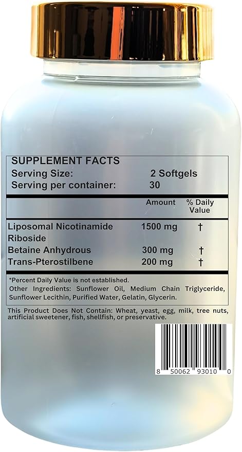 Liposomal NAD+ 2000 mg with TMG and Pterostilbene, Supports Healthy Aging-120 Softgels