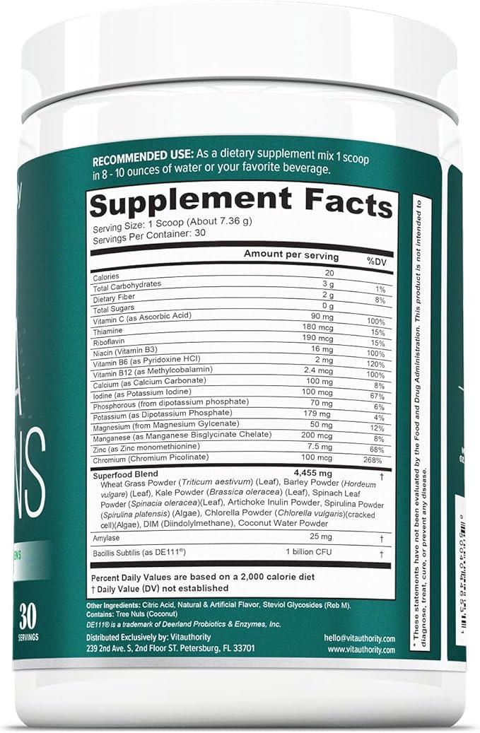 Vita Greens Superfood Powder: Immune and Digestion Support | Enhanced Energy | Daily Multivitamin Blend