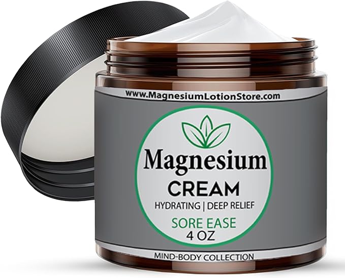 Magnesium Cream with Sore Ease Essential Oil Scent – Hydrating & Comforting Aroma, 4 oz USA Made