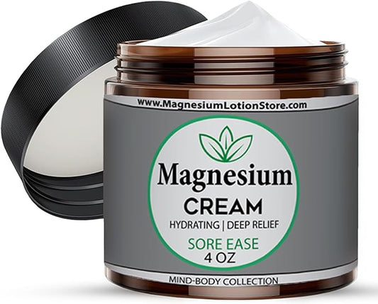 Magnesium Cream with Sore Ease Essential Oil Scent – Hydrating & Comforting Aroma, 4 oz USA Made