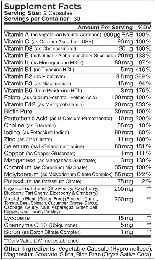 To The Woods Fortitude Complete Multivitamin Support for Men - 20 Organic Raw Fruits & Vegetables, 24 Essential Vitamins & Minerals - Immune Health, Energy Booster (1 Bottle, 30 Capsules)