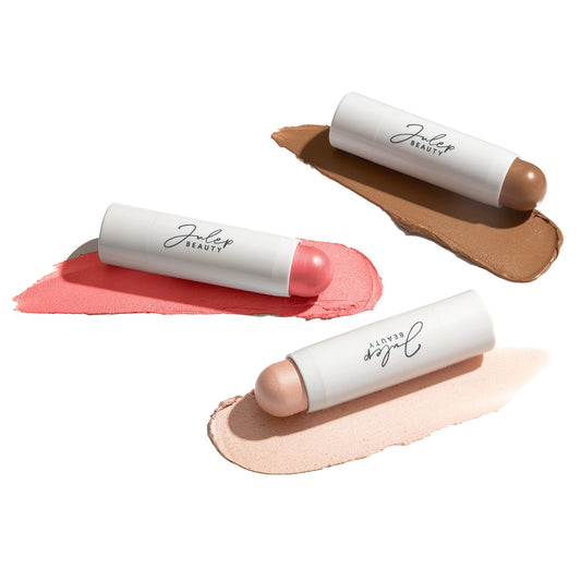Julep Skip The Brush 3-In-1 Color Stick For Eyes, Cheeks, And Lip Trio Neutral Bronze, Sheer Glow, Golden Guava