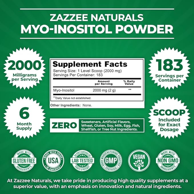 Zazzee Myo-Inositol Powder and USDA Organic Vitex Capsules, Vegan, All-Natural and Non-GMO