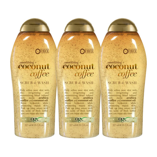 Ogx Smoothing + Coconut Coffee Exfoliating Body Scrub With Arabica Coffee & Coconut Oil, Moisturizing Body Wash For Dry Skin, Pa