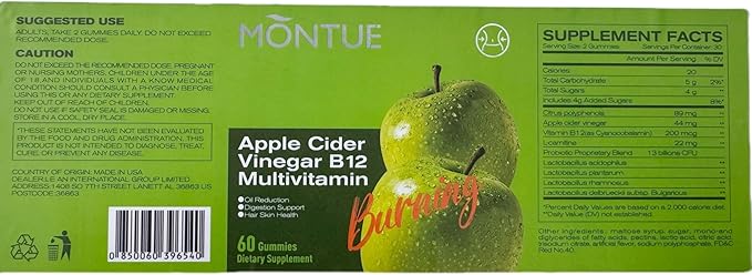 Apple Cider Vinegar Gummies B12 Multivitamin,ACV Supplement Gummy Vitamins,Vegetarian Supplement for Women & Men,Non GMO,Support Normal Energy Levels & Gut Health 60 Gummies (90)