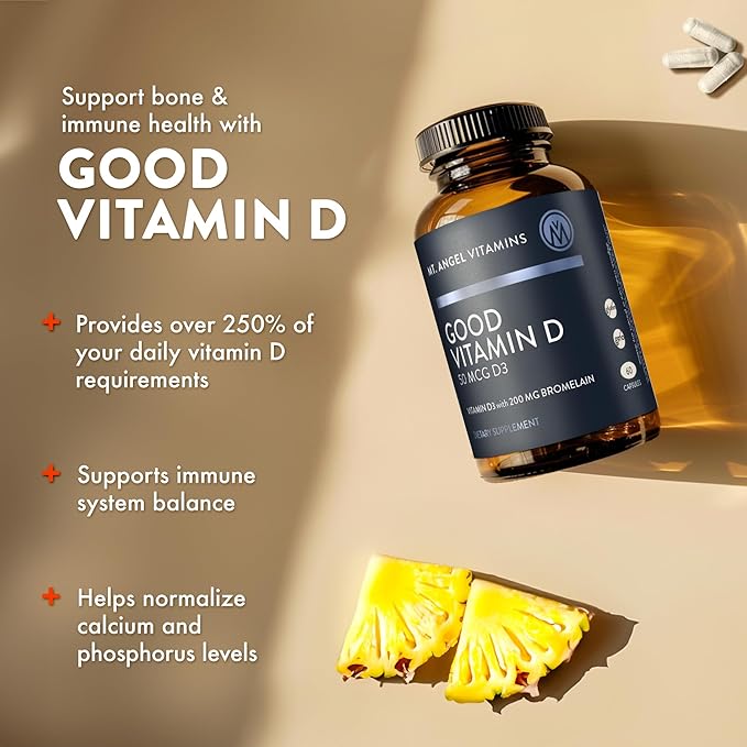 Mt. Angel Vitamins - Good Vitamin D, 2000 IU Vitamin D3 with Bromelain (60 Capsules)