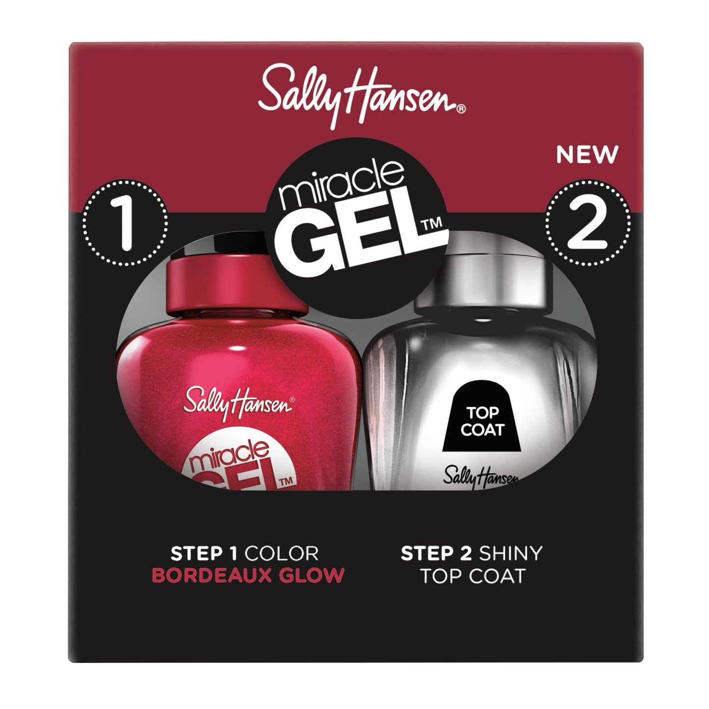 Sally Hansen Miracle Gel Nail Polish, Shade Bordeaux Glow #469 With Shiny Top Coat Duo Pack