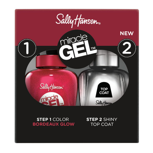 Sally Hansen Miracle Gel Nail Polish, Shade Bordeaux Glow #469 With Shiny Top Coat Duo Pack
