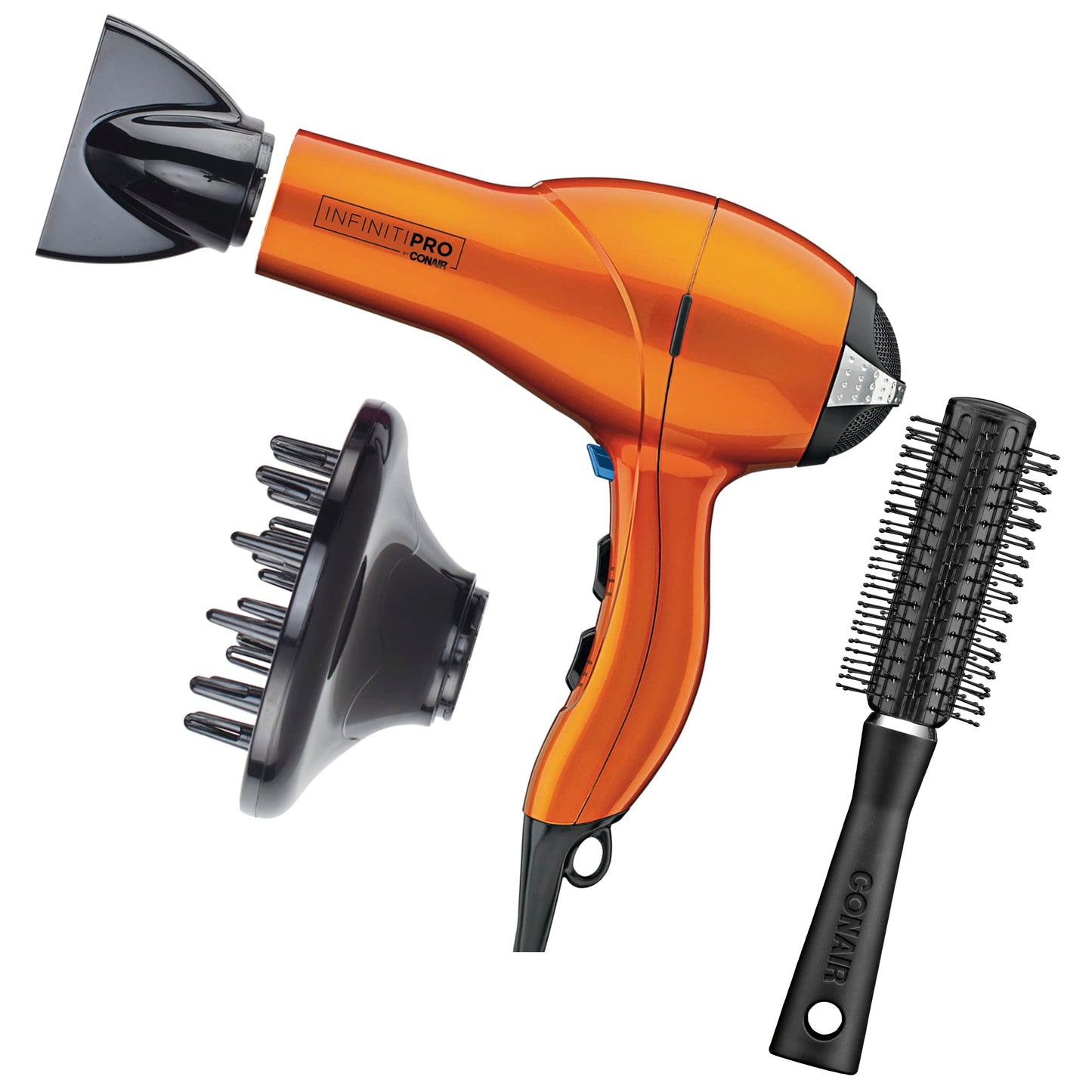 INFINITIPRO by CONAIR Hair Dryer, 1875W Salon Performance AC Motor Hair Dryer, Conair Blow Dryer, Orange with Bonus Blow-Out Bru