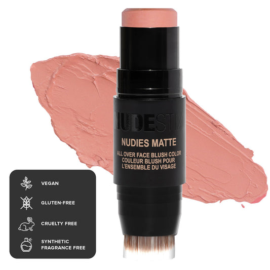 Nudestix Nudies Matte Cream Blush Stick 3-in-1 All Over Face Color - Blush Stick for Cheeks Eyes and Lips - Cream Blush for Cheeks w/Blending Brush (Bare Back)