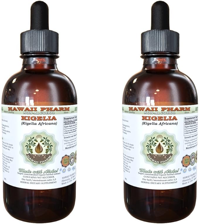 Kigelia Alcohol-Free Liquid Extract, Kigelia (Kigelia Africana) Dried Fruit Glycerite Hawaii Pharm Natural Herbal Supplement 2x2 oz