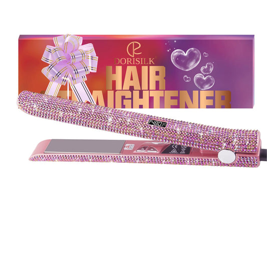 DORISILK 480F High Temp Hair Straightener and Curler, Titanium Flat Iron Rhinestone Straightening Iron, 2 in 1 Straightening Cur