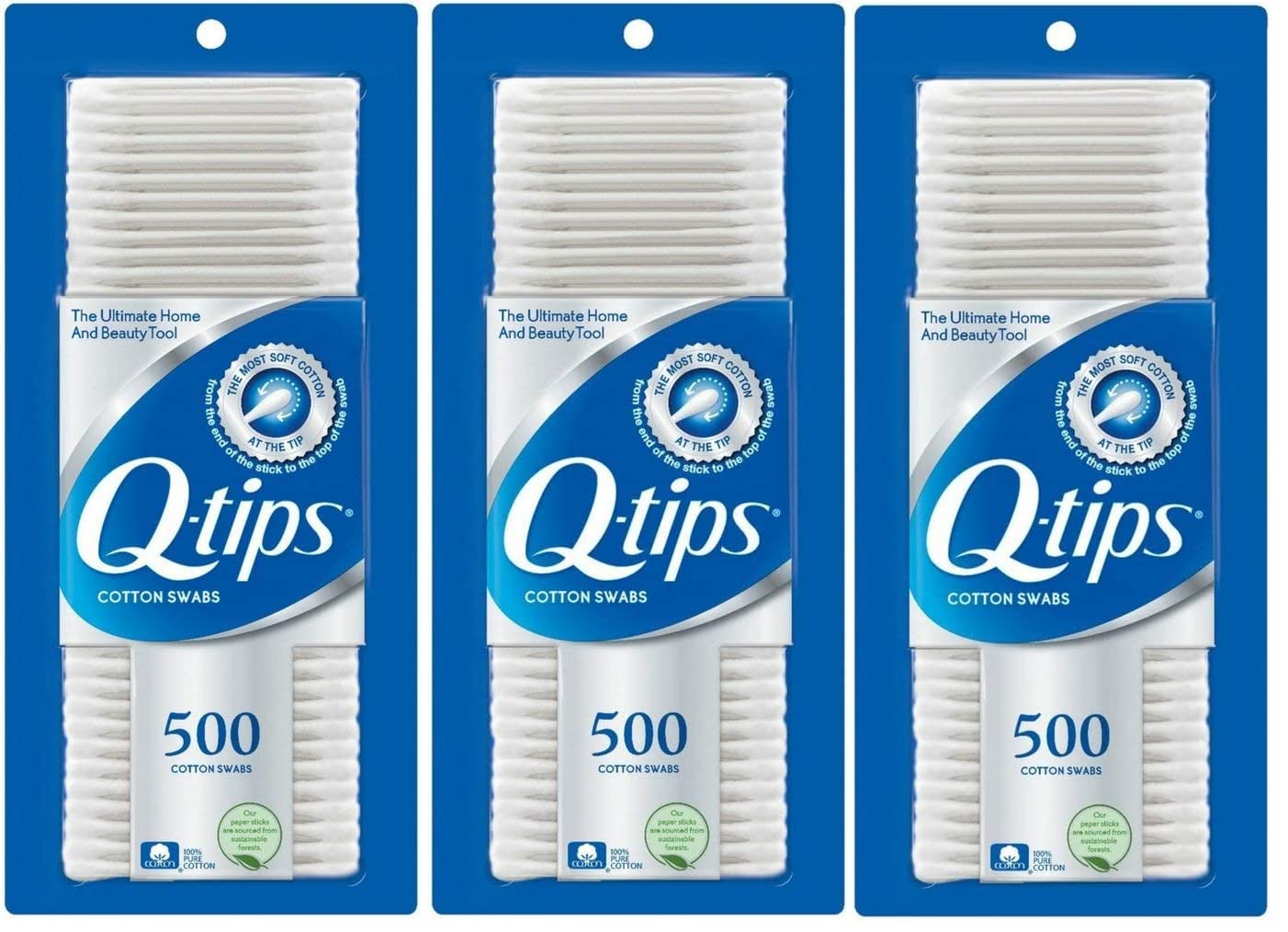 Q-tips Cotton Swabs, 500 Count (Pack of 3)