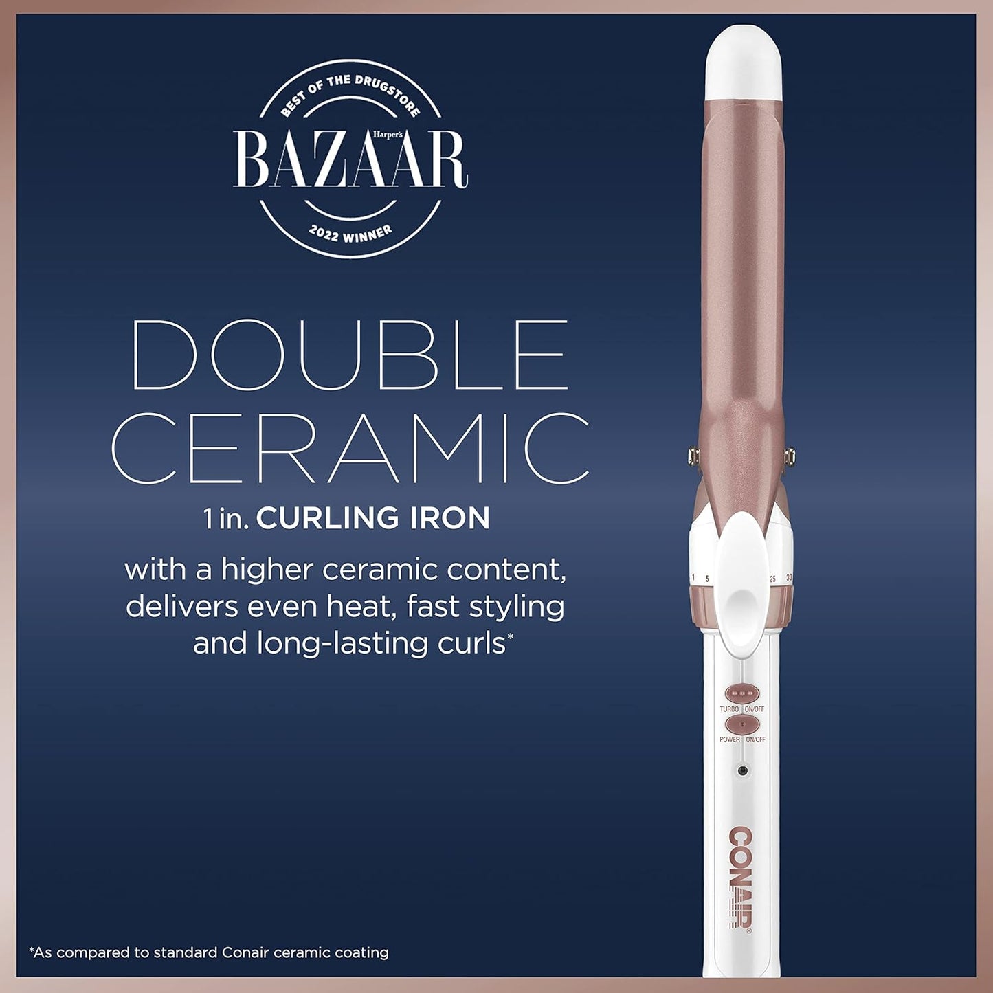 Conair Double Ceramic 1-Inch Curling Iron | Classic Curls | White/Rose Gold