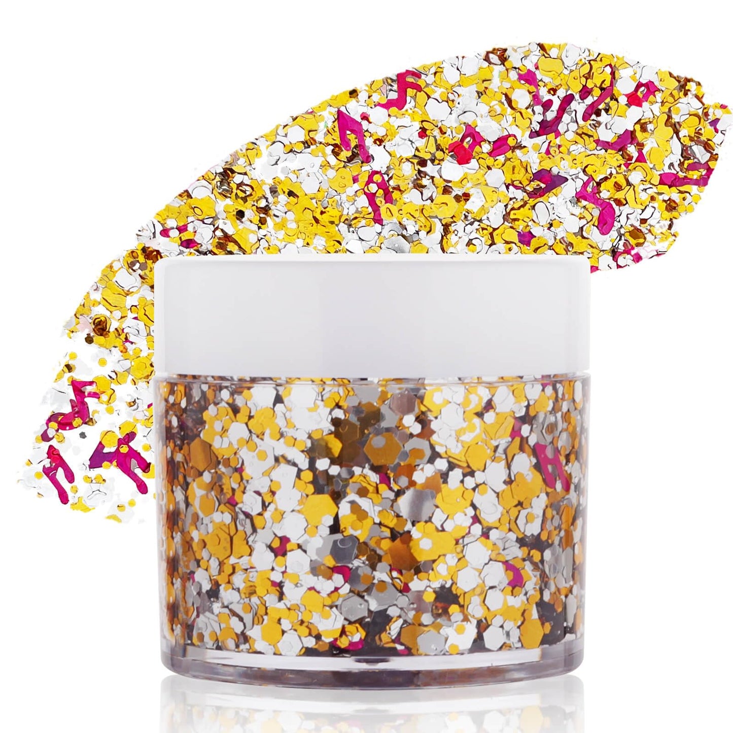 Gold Silver Glitter Gel,Holographic Chunky Singer Concert Body Glitter Rave Music Festival Accessories,Mardi Gras Sequins for Body Hair,Carnival Decorations Face Paint Makeup for Women Kids