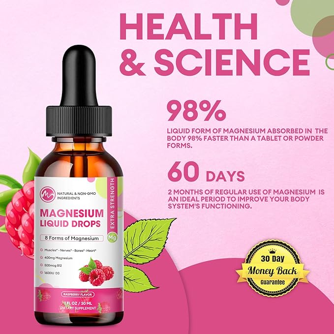 (3 Pack) Magnesium Liquid - 8 in 1 Magnesium Complex Drops with Magnesium Glycinate,Citrate,Malate,Taurate,Magnesium Complex Supplement for Brain,Night,Muscle,Bone,Cramps, Raspberry Flavor