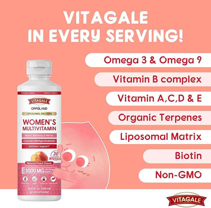 Women's Liquid Multivitamin - Plant-Based Daily Multivitamins - 3000mg Liposomal Matrix - with Biotin, Magnesium, Omega-3 & 9, B Complex, Vitamin A D3 C - 30 Servings - 450 mL
