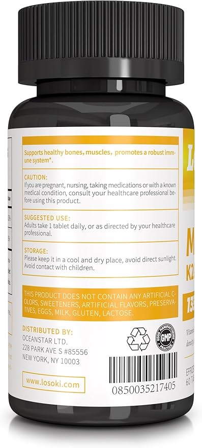 D3+K2 - Vitamin D3 and K2 Supplement for Bone and Heart Health - 60 Tablets