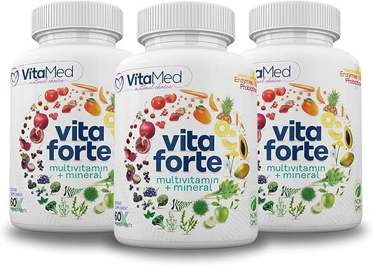 Vita Forte Vegan Multivitamin – Complete Daily Supplement with Essential Vitamins, Minerals, Probiotics, Digestive Enzymes, and Superfoods for Immune Support & Optimal Wellness – 180 Tablets
