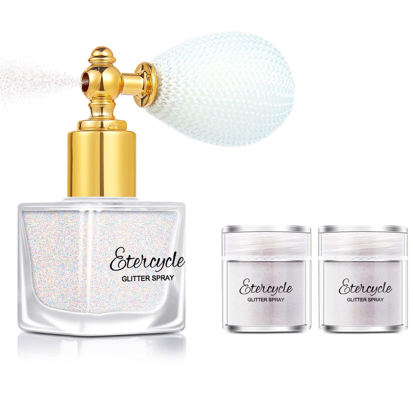 Etercycle White Body Glitter Spray, Shimmering Spray Powder Sparkle Powder, Cosmetic Shimmer Makeup Glitter for Hair and Body Face Clothes Nail Art Craft Design Easter Christmas Halloween Crafts