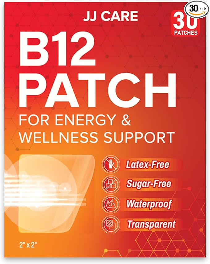 JJ CARE B12 Patch (Pack of 30), Self-Adhesive Natural Blend Topical Daily B12 Energy Patches, 1 Month Supply