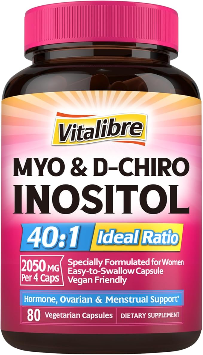 Inositol Supplement, Myo-Inositol & D-Chiro Inositol Fertility Supplements for Women, 40:1 Ideal Ratio, Hormone Balance and Ovarian Support, 80 Vegan Capsules