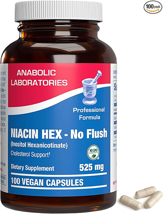 High Absorption Vitamin B3 Niacin Flush Free - Clinical Formula Flush Free Niacin Supplement from Inositol Hexanicotinate for Heart Skin & Nerve Support - Vegan Non-GMO Made in The USA - 100 Servings