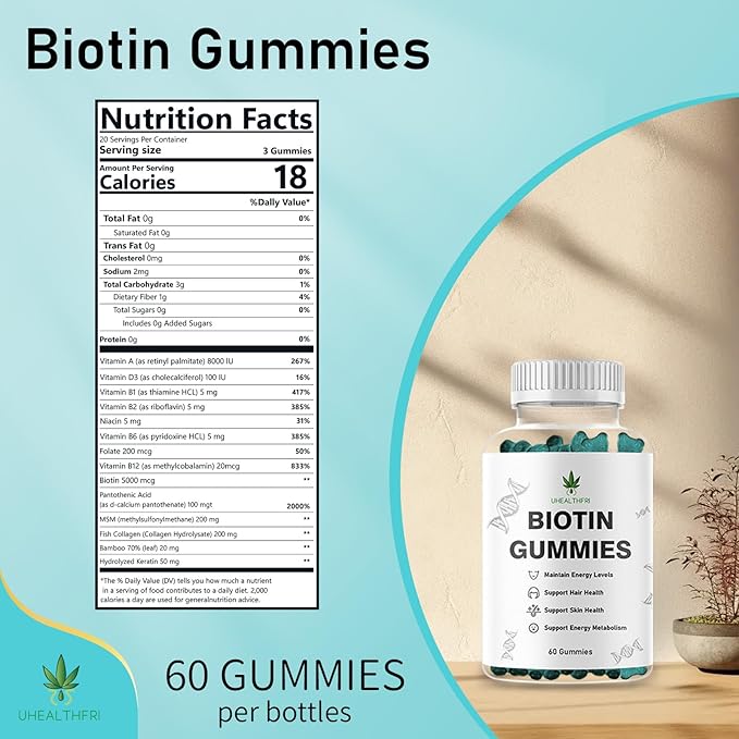 Biotin Gummies, Hair, Skin and Nails Gummies - Supports Healthy Hair - Vegan Biotin Vitamins for Women & Men (1)